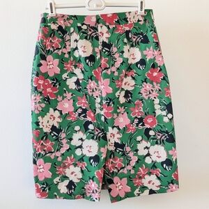 J. Crew W 00 Green Pink Floral Pencil Skirt Lined Knee Length Career Spring